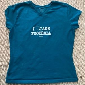 Jacksonville Jaguars Reebok Women's "I Love Jags Football" V-Neck T-Shirt